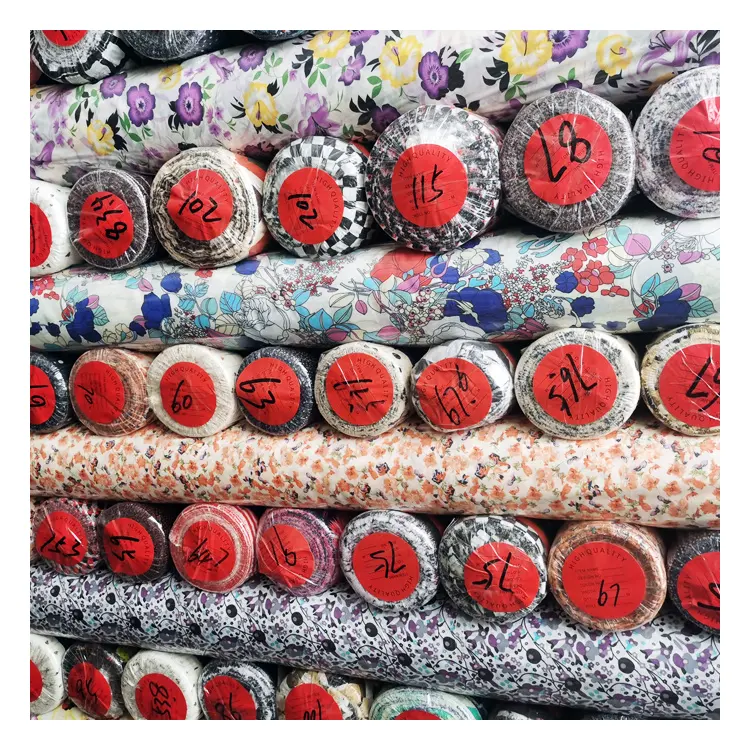 Hot-Selling High-Quality Polyester Printed Fabric Peach Skin Stock Lot For Women's Skirt