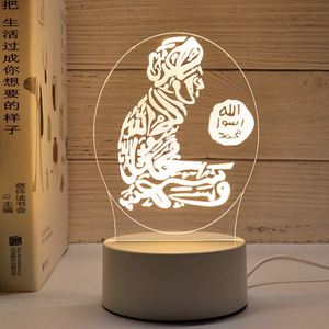 USB אקריליק 3D אור לילה איסלאם עיד מובארק מוסלמי פסטיבל רמדאן מנורה דקורטיבית מסיבת חדר שינה ביתית