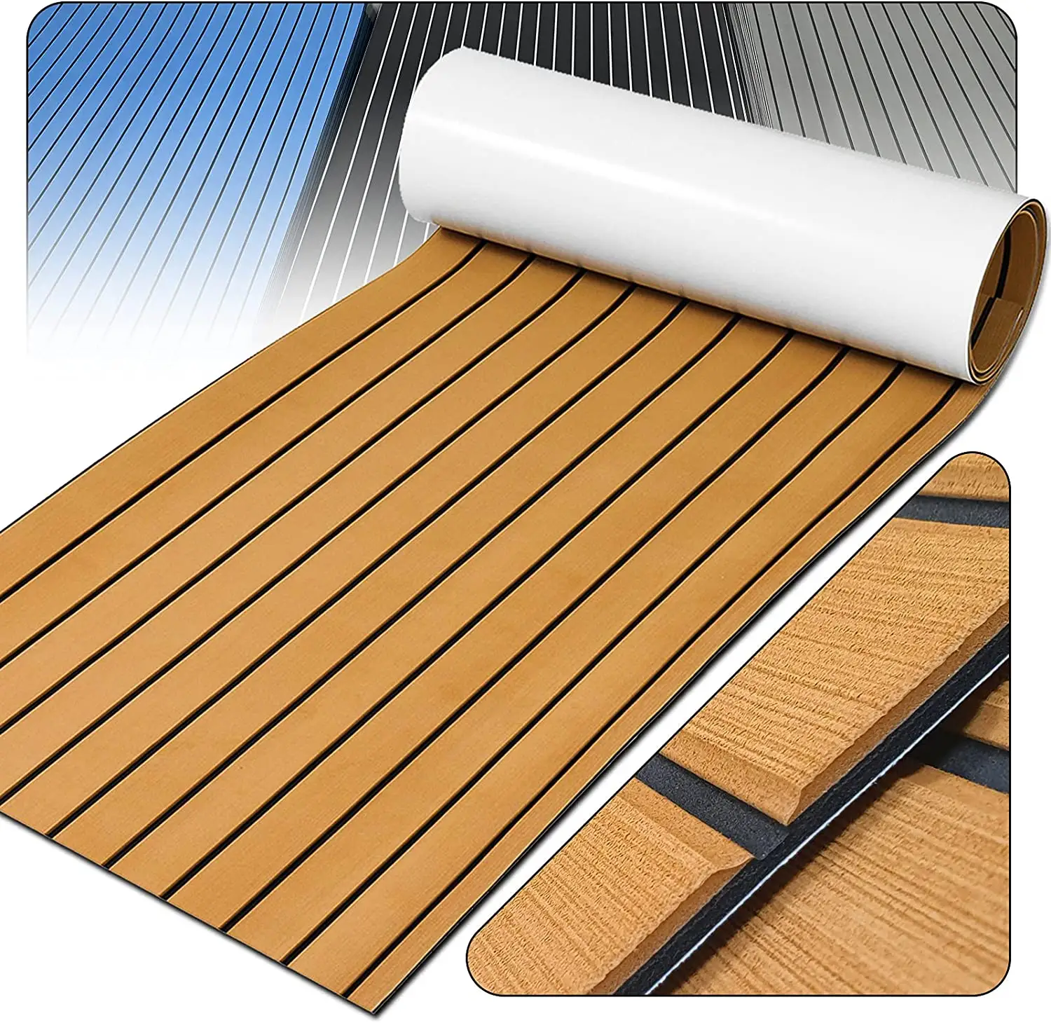 High Density Eva Foam Roll Embossing Faux Teak Boat Synthetic Deck Marine Yacht Rv Sheet Sea Deck Boat Marine Mat Boat Flooring