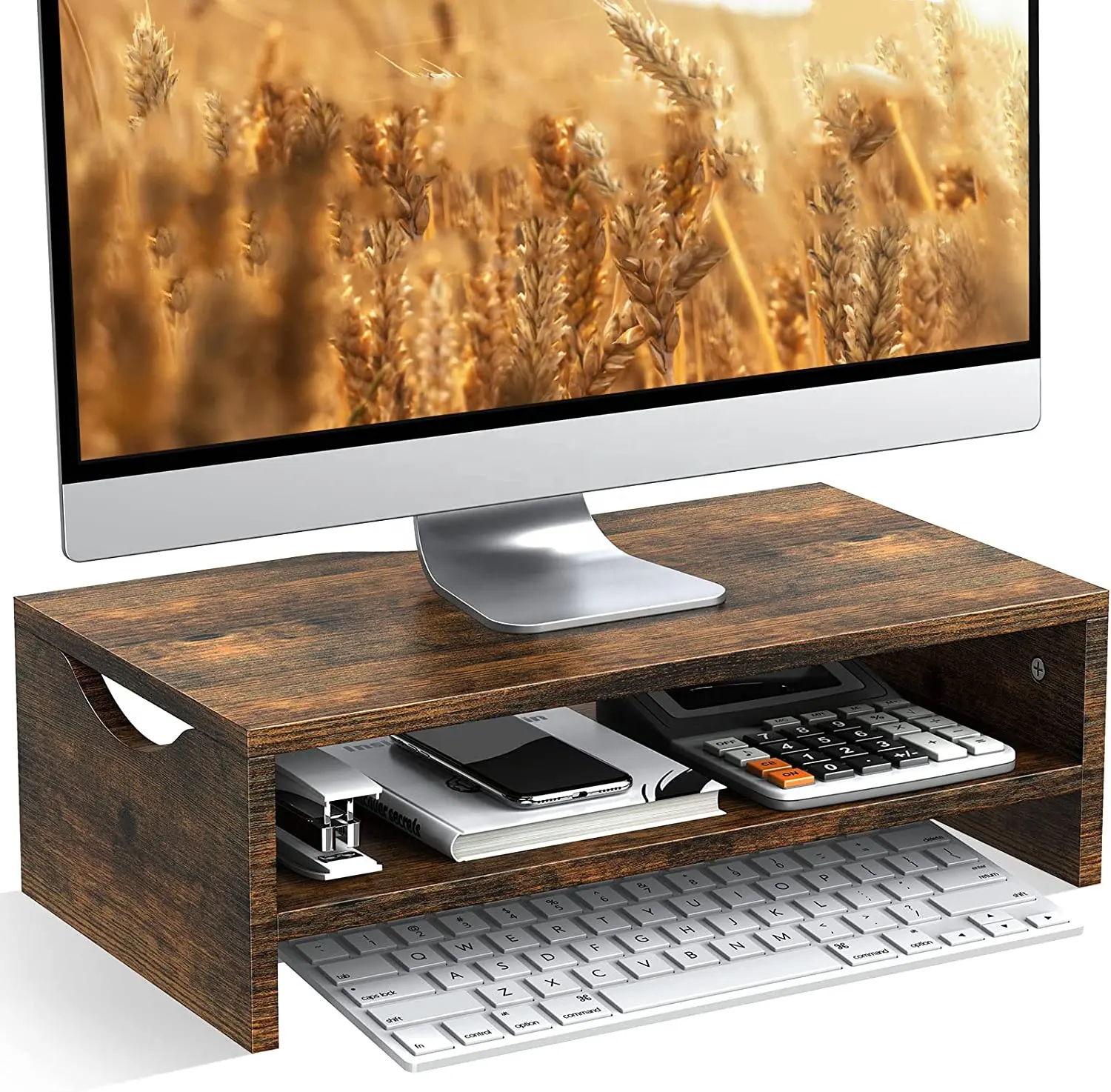 Văn phòng Máy tính để bàn bằng gỗ màn hình đứng Kệ bán buôn bằng gỗ Riser Gỗ Đứng văn phòng máy tính màn hình đứng