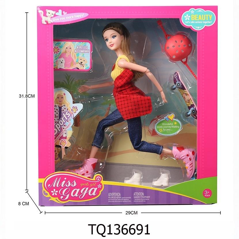 Poupée articulée de 29 cm (11,5 pouces) avec patins et skateboard - tq136691