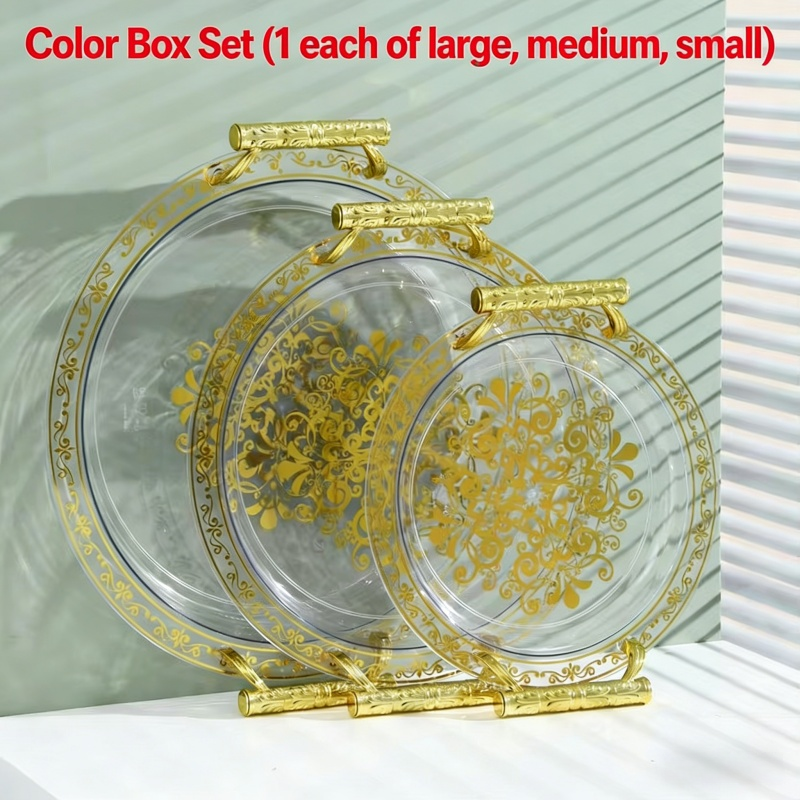 A918 Golden Printing Round Transparent Plate 3-piece Set