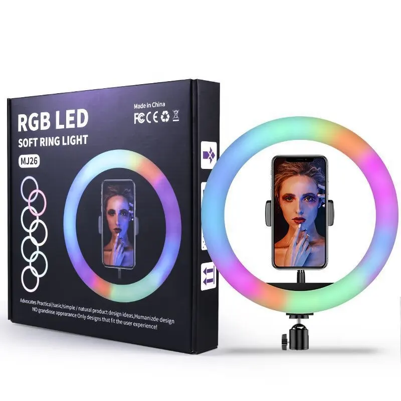 Lumière annulaire LED 8 "RGB, lumière annulaire pour téléphone, enregistrement vidéo, Selfie, Photo, lampe de couleur ronde pour le streaming en direct