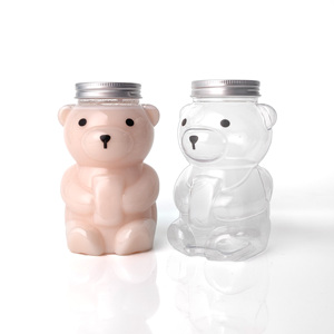 <strong>Customize</strong> 420ML/14fl.oz PET Plastic Bear <strong>Shape</strong> Beverage <strong>Bottle</strong> for Milk Tea Juice with Cap and Paper Straw - Product Image 1