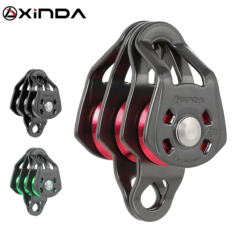 Bloque de polea de triple polea de aluminio de escalada XINDA con rodamiento de bolas para elevación transversal de rescate