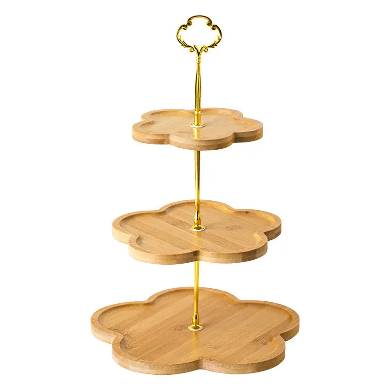 Rustic Wooden 3 Tiered Cake Stands Farmhouse Tray Stand with Metal Handle