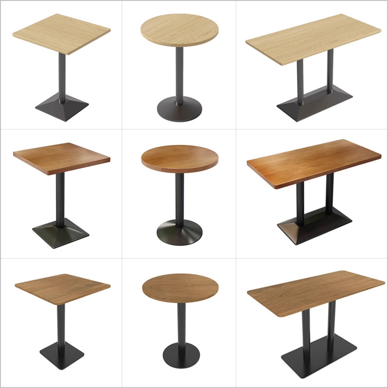 wooden table metal base
