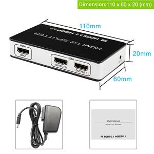 Divisor Hdmi 1x2 Hdmi 2,0 versión compatible con 4K 3D HDMI Splitter 1 en 2 puertos de salida para división de señal HDR CEC