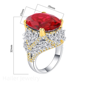 Hailer joyas 15x20mmサファイアジェムストンレッドルビー925スターリングシルバーマルチストーンリング男性用ヴィンテージ
