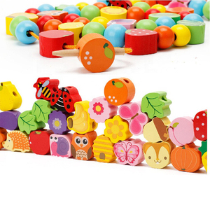子供のビーズの木のひものおもちゃフルーツバタフライてんとう虫のひもビーズ子供の木製のプログラミングおもちゃ親子ゲーム - Product Image 5