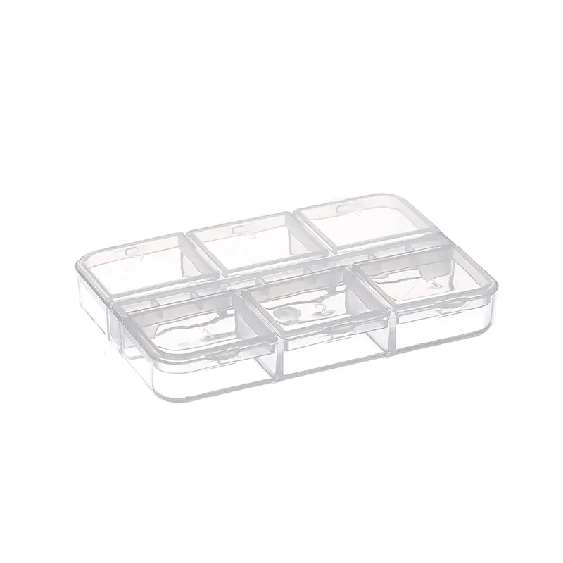 Caixa de plástico transparente com grade independente e tampa aberta portátil jóias utensílios domésticos caixa de armazenamento