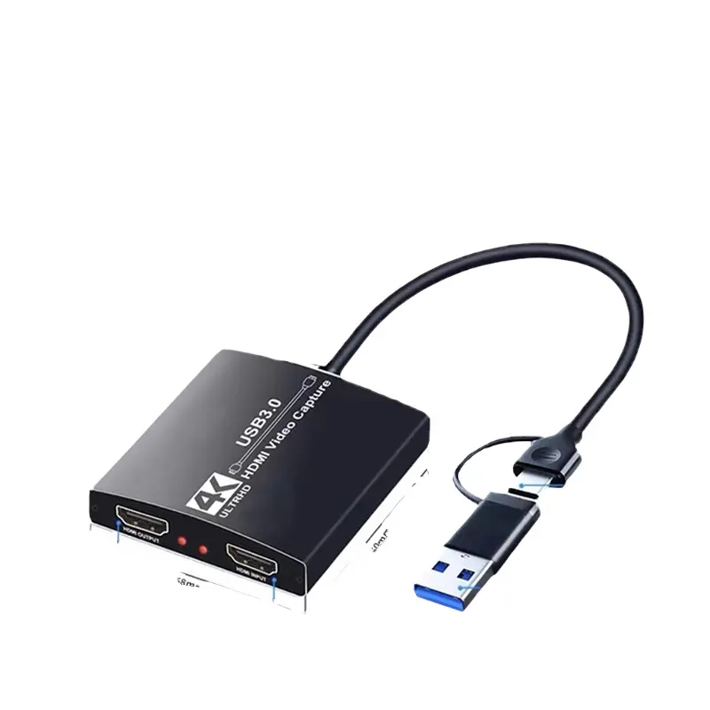 2-इन-1 USB-C 3.0 4k वीडियो कैप्चर कार्ड TYPE-C यूएसबी 3.0 समर्थित विंडोज वीडियो रिकॉर्डिंग लाइव-स्ट्रीमिंग गेमिंग शिक्षण रिकॉर्ड