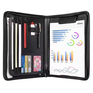 Zippered Leather <strong>A4</strong> File <strong>Folder</strong> with <strong>Notepad</strong> and Pockets Organizer Paper Padfolio for Document Agenda <strong>Conference</strong> Presentation - Product Image 2