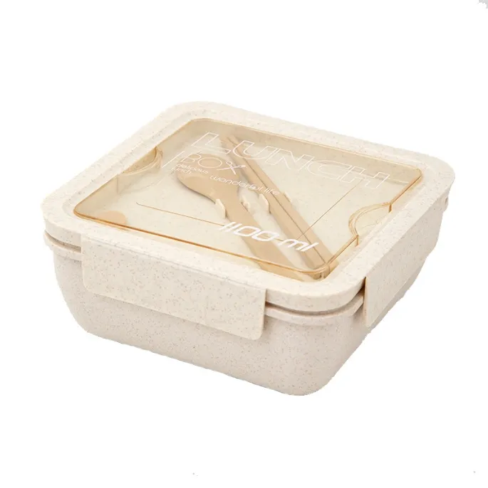 Contenitore per il pranzo portatile a prova di perdite per insalata di paglia di grano con cucchiaio e bacchette, lavastoviglie per congelatore a microonde disponibile