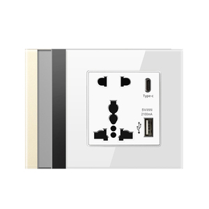 通用5针双USB 220V墙壁电源插座、黑色玻璃电源插座、英国10针插头插座，带发光二极管指示灯 - Product Image 1