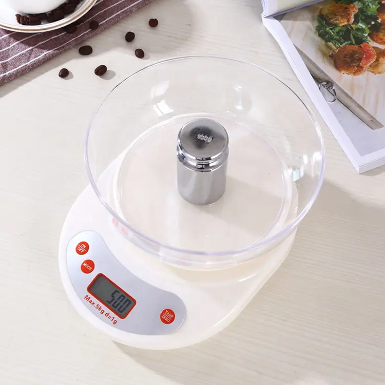 Bilance da cucina digitali LCD di forma rotonda 5 Kg 1 g bilancia da cucina per alimenti con ciotola