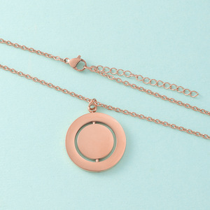 Gold Plated Link <strong>Chain</strong> Necklace Stainless Steel Double-Layer Geometric Round Pattern Rotatable <strong>Inner</strong> Disc Pendant for Engagement - Product Image 5