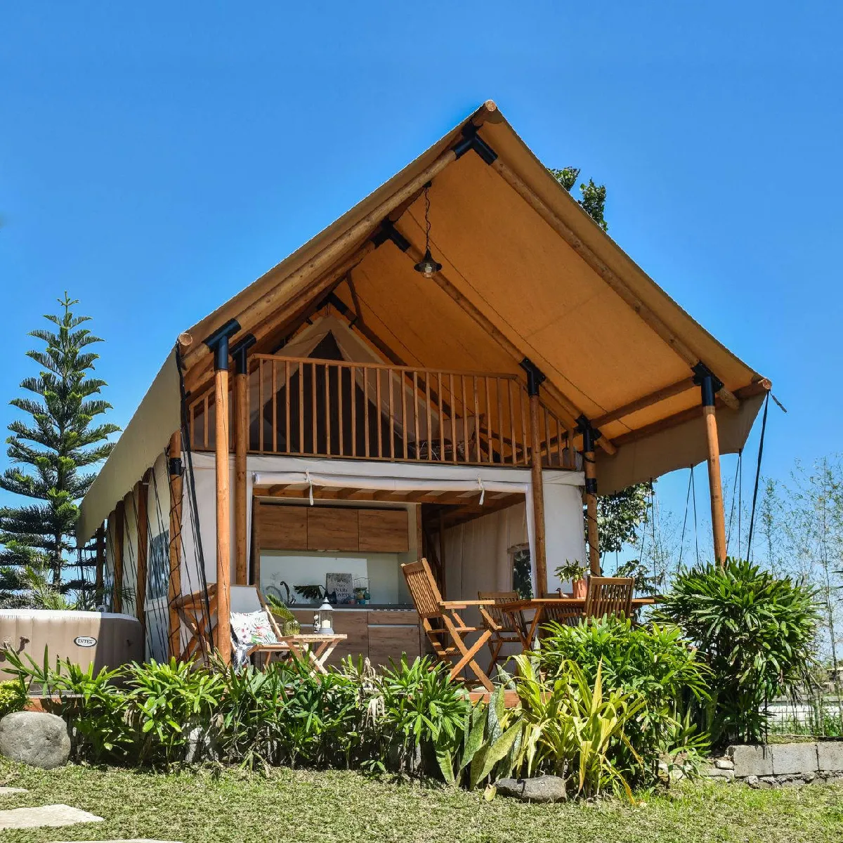 Loft extérieur de luxe de haute qualité, tente safari en toile imperméable pour hôtel, camping et famille