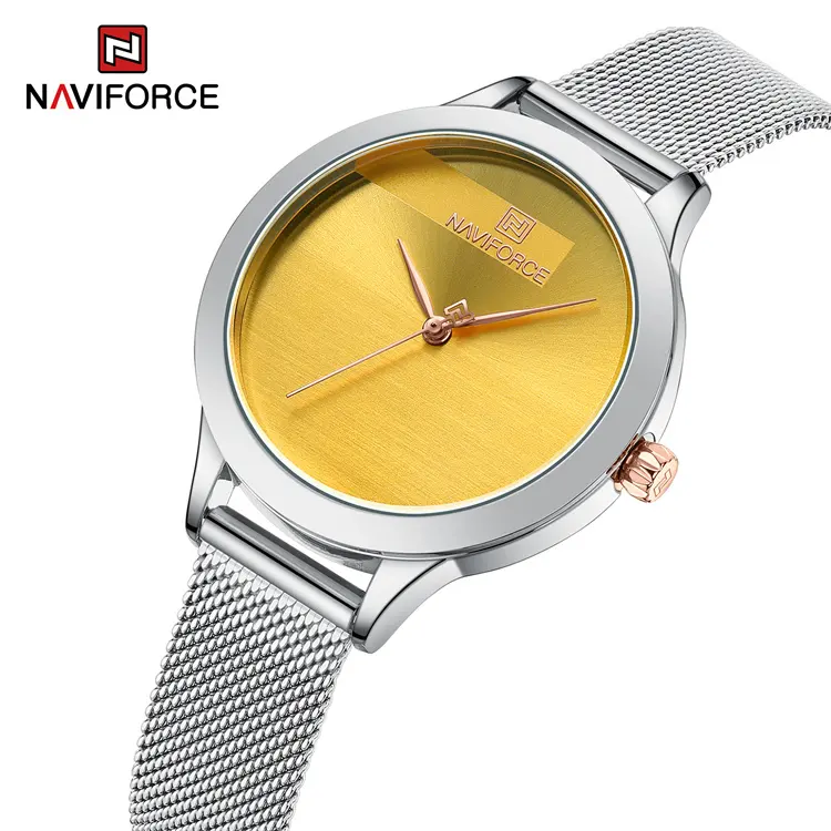 NAVIFORCE 5027 SY all'ingrosso di alta qualità orologio da donna di lusso bracciale in acciaio con quadrante giallo orologi al quarzo da donna relogio