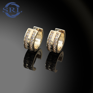 Altın pirinç Huggie küpe ile çift sıra zirkon taşlar günlük lüks Trendy toptan moda takı için dikişsiz çemberler - Product Image 3