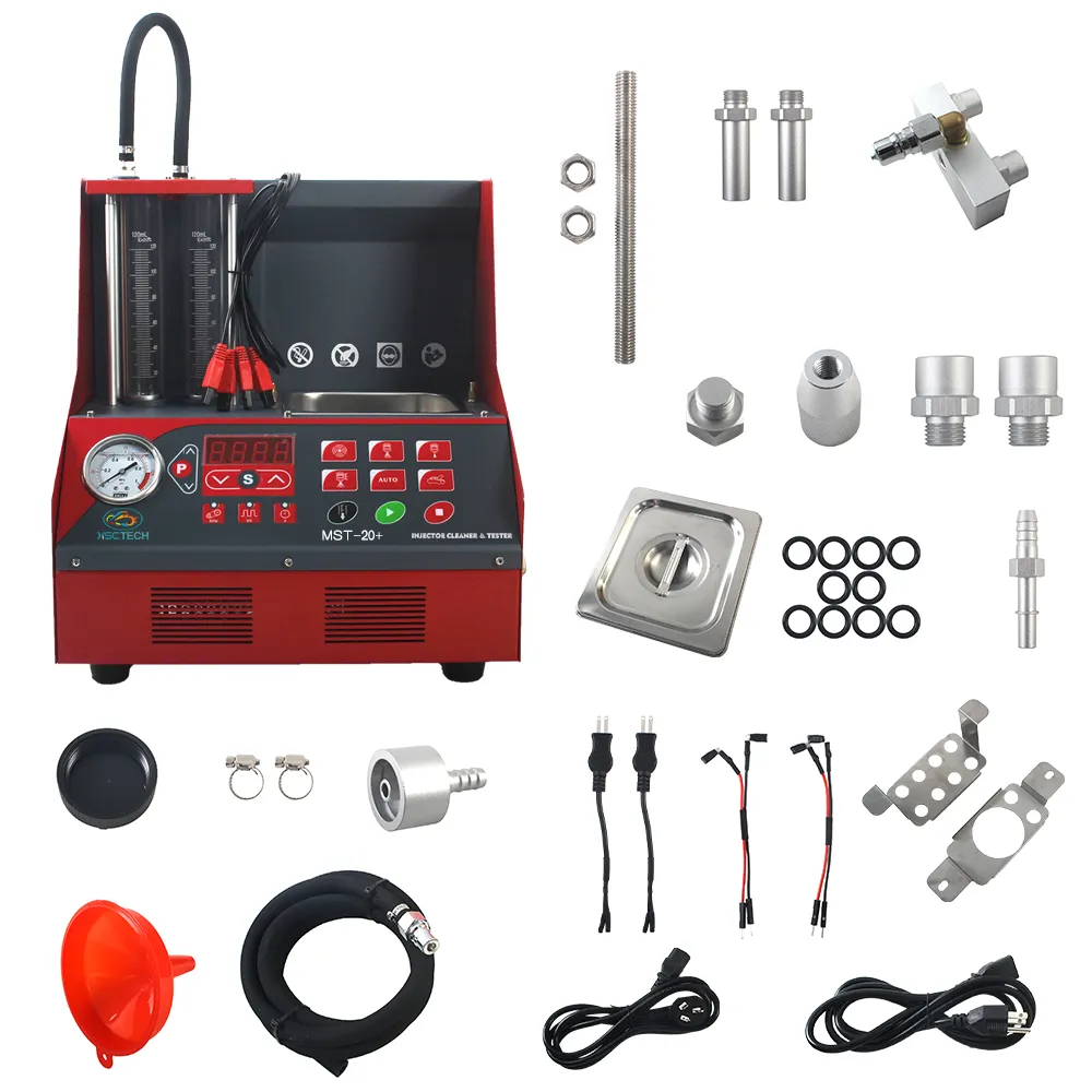 Máquina de prueba de limpieza de inyectores de combustible ultrasónica, 2020 MST-20 + 2 cilindros, para motocicleta, inyectores, 2 frascos, probador de inyectores de combustible