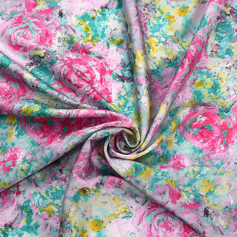 Safa Textile Custom Digital Tropical Print Soft Spandex Poliéster Amani Satin Floral Fabric para blusas