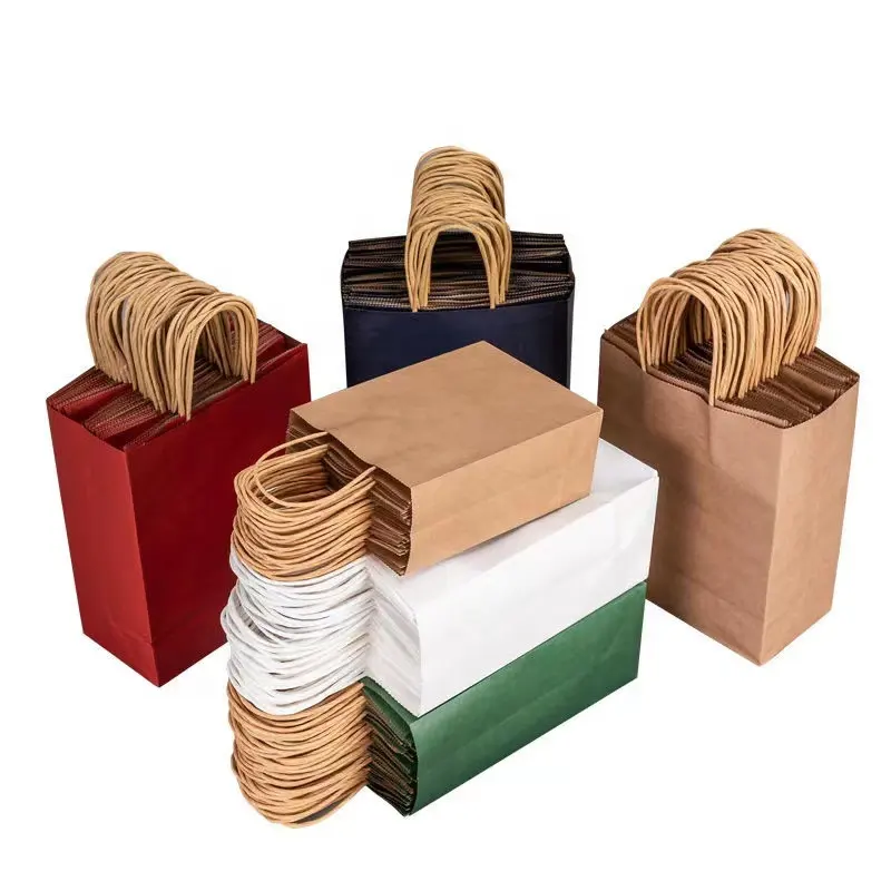 Простая сумка для переноски с ручками для упаковки в упаковке, в наличии, подарок для рукоделия, цветной коричневый крафт-пакет из черной бумаги