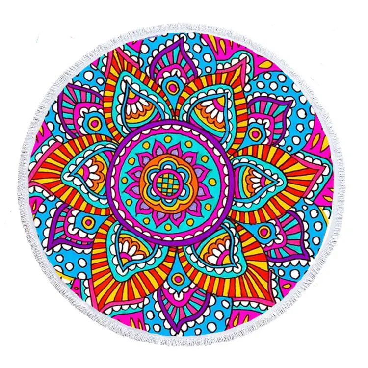 Toalla de playa redonda de secado rápido, toalla de Color de fruta, Mandala, flamenco, hawaiana, patrón divertido personalizado