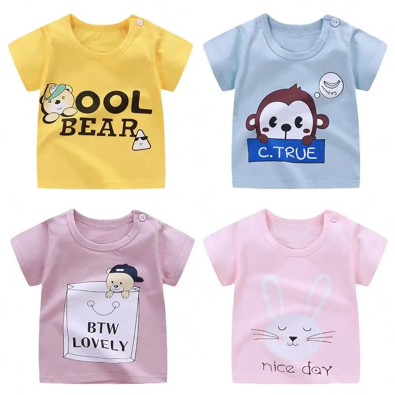 2023 T-shirt infantil de manga curta de algodão menino bebê dos desenhos animados de manga curta meninas verão novas roupas infantis