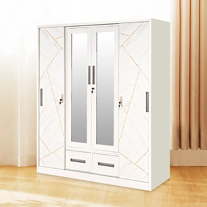JingLe bedroom furniture customized Logo cheap 3 door white wardrobe closets