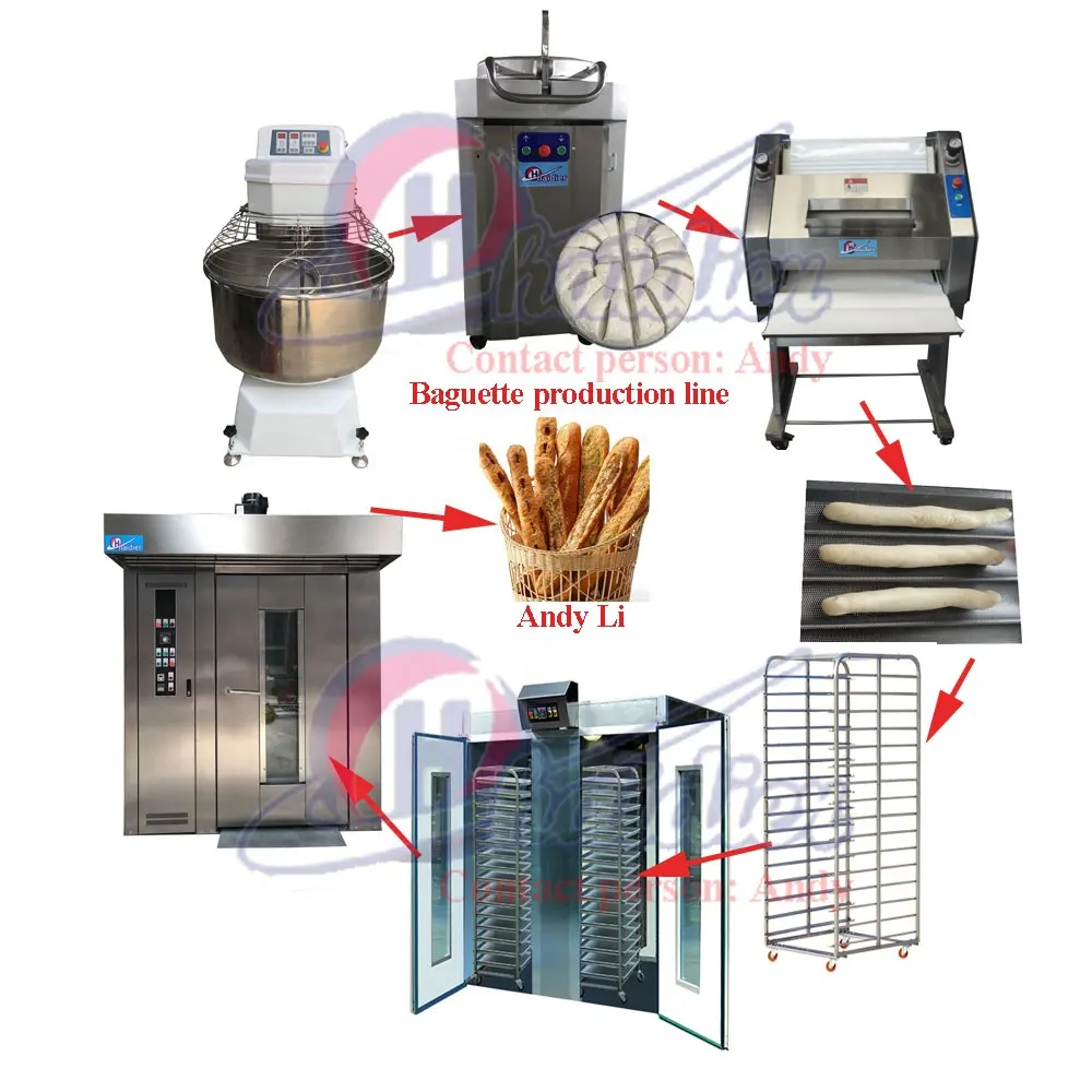อุปกรณ์เบเกอรี่อัตโนมัติเครื่องทำขนมปังฝรั่งเศสและสายการผลิต