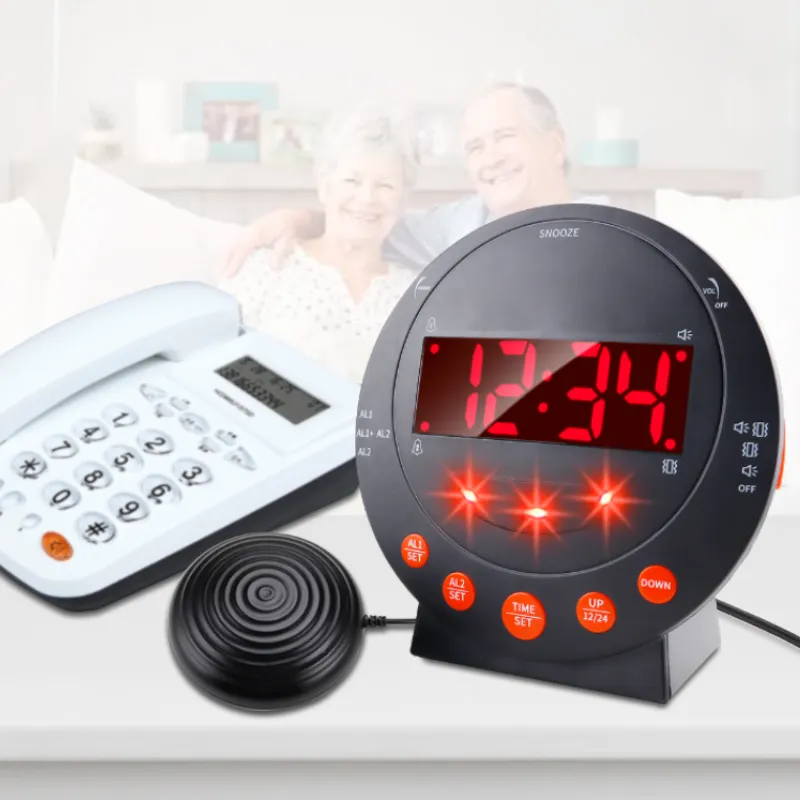 Alarma analógica Digital LED para dormitorio, reloj de escritorio con vibración, recordatorio de llamadas entrantes, adecuado para personas sordas
