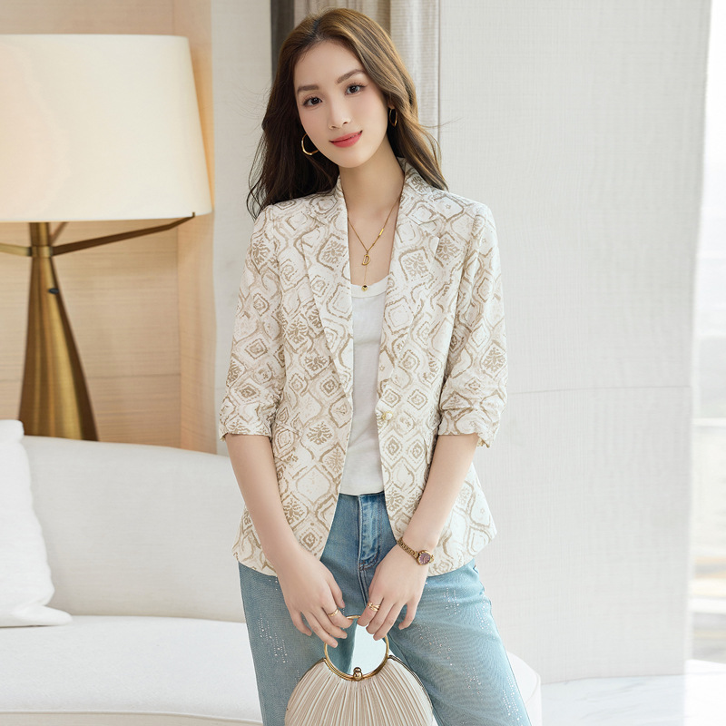 apricot patterned suit