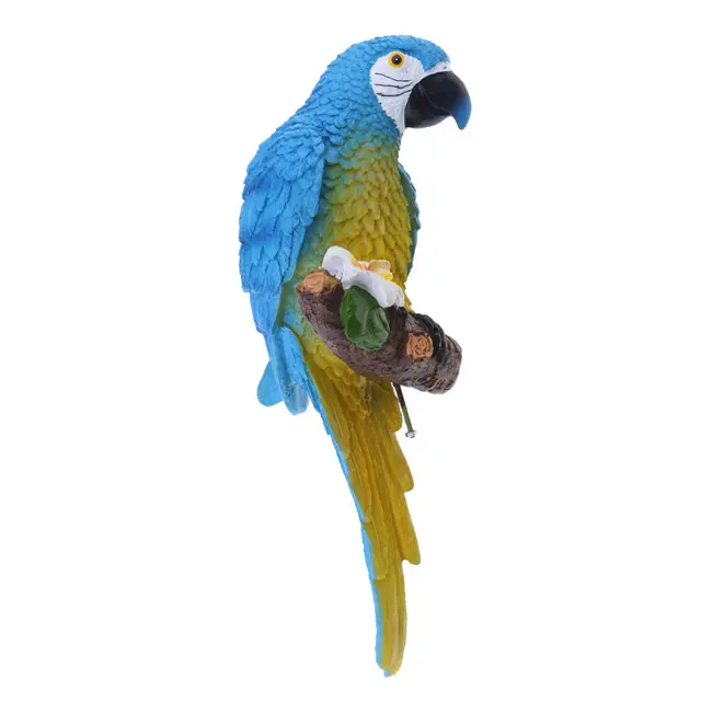 Figurita de pájaro colgante personalizada para pared, Pájaro de resina, loro, azul