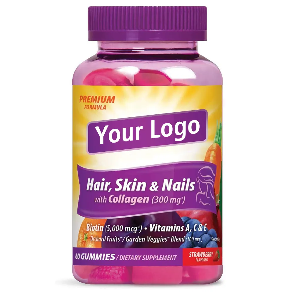 Premium colágeno pelo de oso vitaminas gomitas con biotina 5000 mcg Vitamina C y E para el cuidado de la piel suplemento
