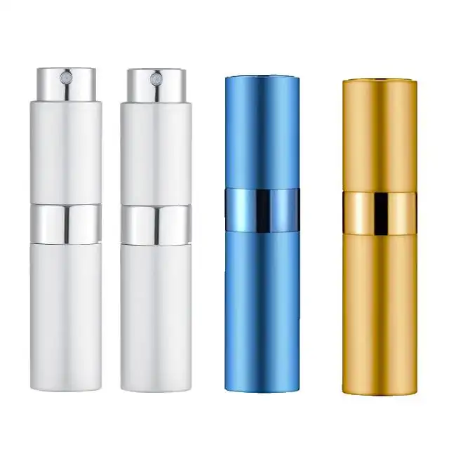 Custom Logo empty 8ml 10ml Aluminum Mini Portable Travel Black Matte Twist Up Refillable Perfume Atomizer