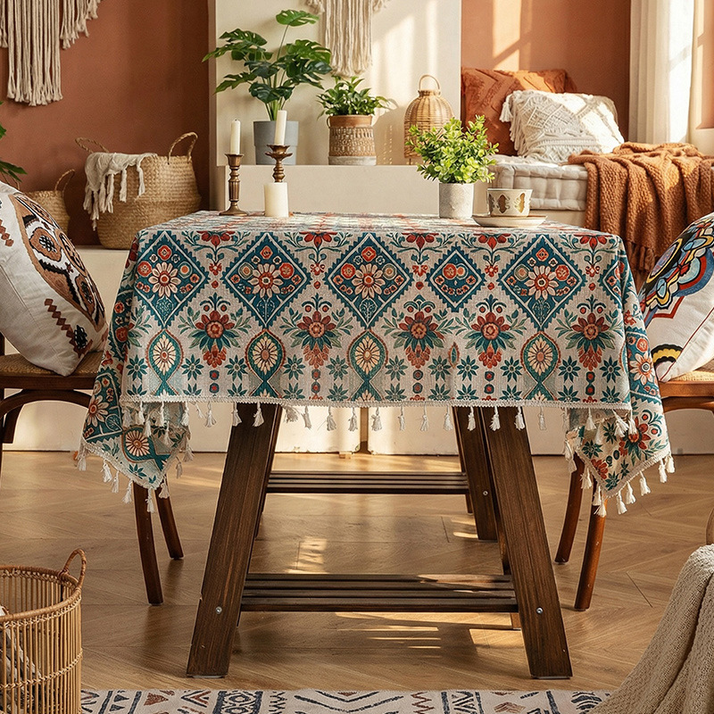 Base beige à motif floral en treillis avec pompon