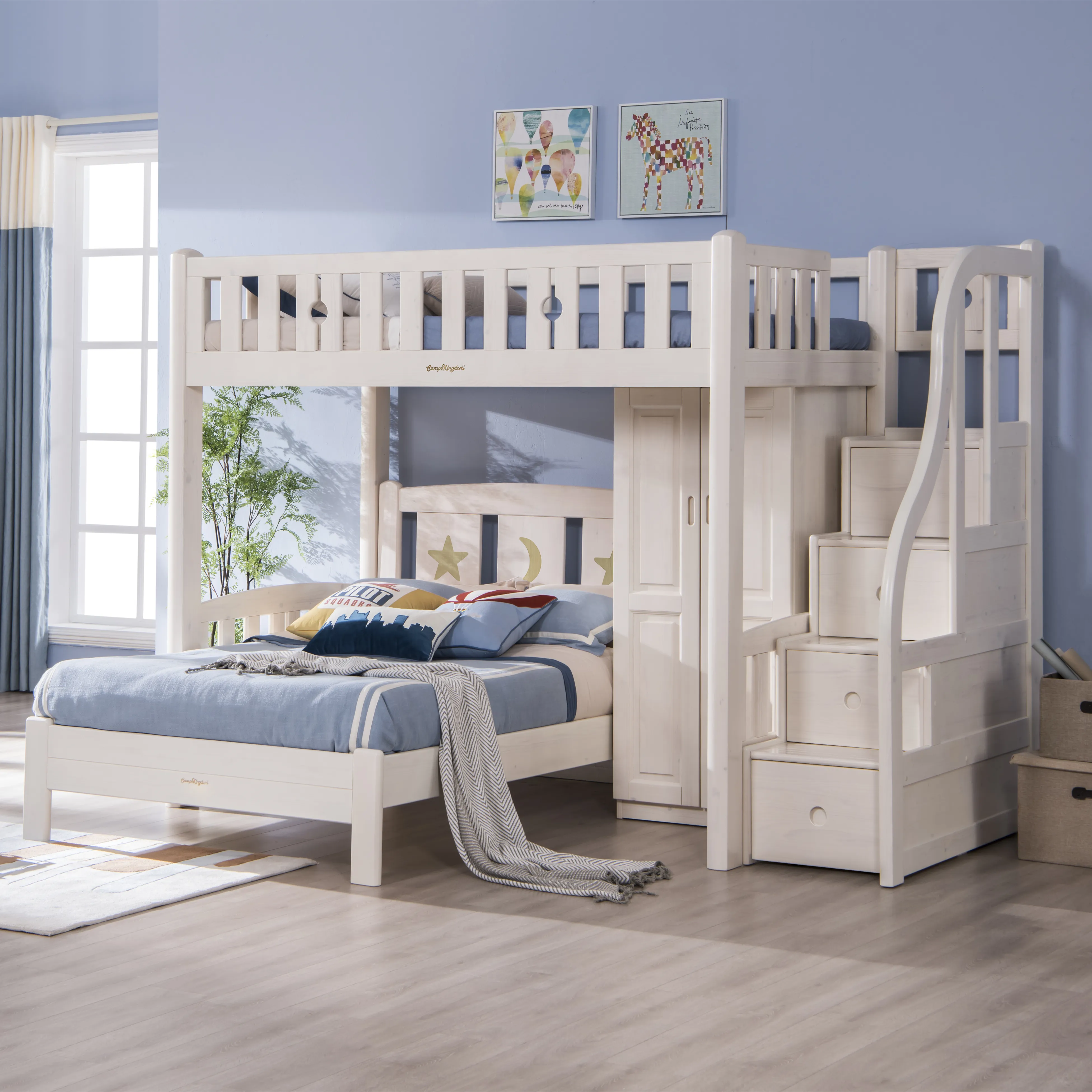 Muebles de dormitorio de fábrica Cama alta para niños con escalera y Castillo Cama Para niños FSC Madera Montessori Litera para niños Niños