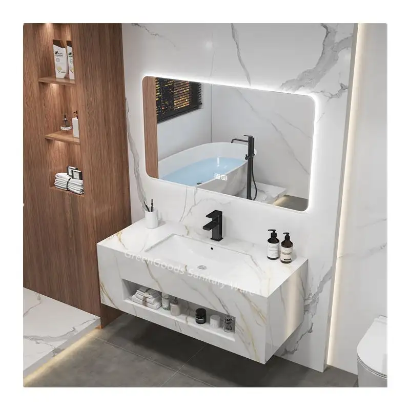 ขายทั้งห้องน้ำที่ทันสมัยตู้โต๊ะเครื่องแป้งที่มีกระจกและอ่างล้างหน้าเซรามิกโต๊ะเครื่องแป้ง