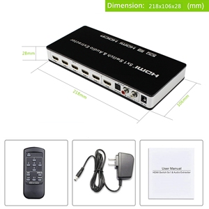 Hdmi <strong>Switch</strong> Remote Controller <strong>5</strong> Ports with Audio Extractor Support RCA L/R <strong>5</strong>.1CH/7.1CH - Product Image 2