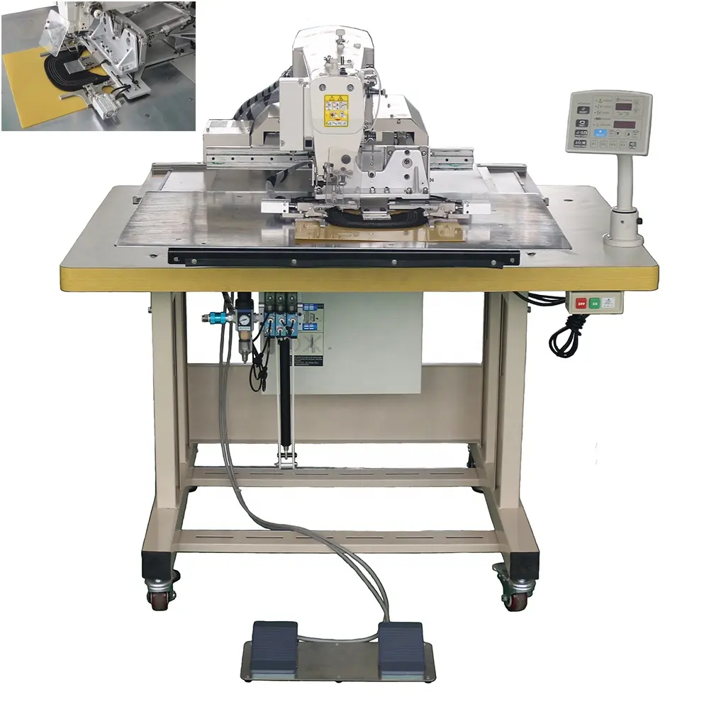 Automatic pattern sewing machine for logo label attaching brim sewing machine