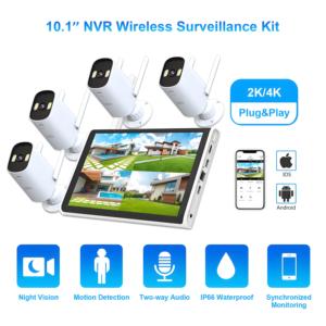 Pantalla de monitoreo LCD de 10,1 pulgadas 4*3MP transmisión WiFi visión nocturna NVR conjunto de monitoreo CCTV sistema de cámara de seguridad - Product Image 4