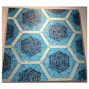 手工制作玻璃马赛克泳池瓷砖蓝色虹彩玻璃马赛克瓷砖壁画图案室内装饰六边形奢华