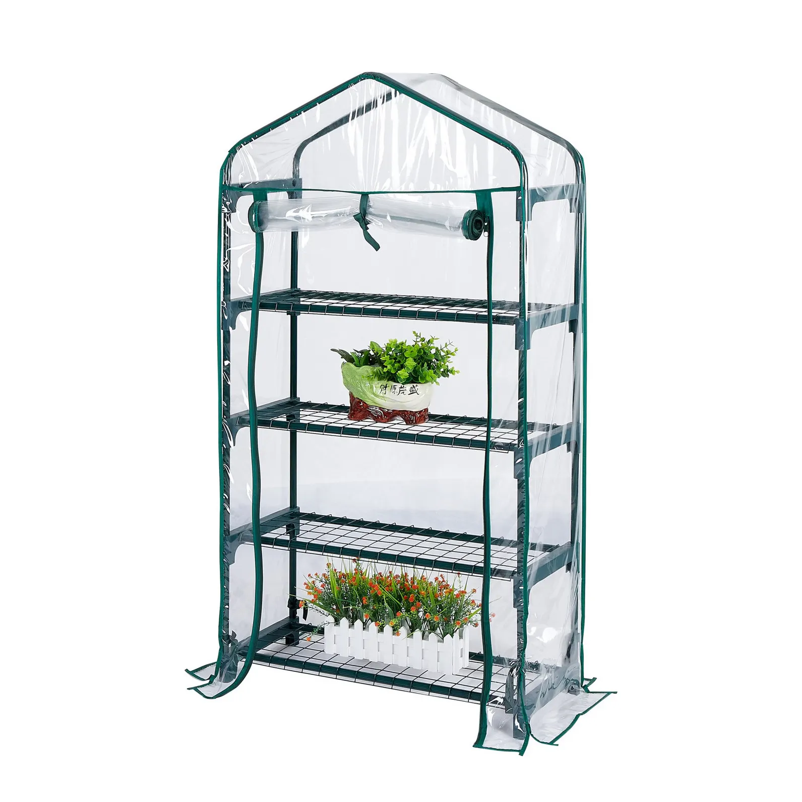 DD2160 Garden 4 Tier Hot House pour semences de démarrage de la culture de légumes Mini Serre avec couvercle d'étagères en PVC à fermeture éclair