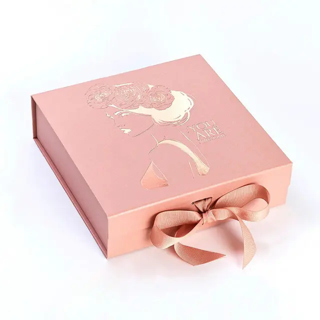 Coffret personnalisé pour perruque fermé, avec ruban rose, Logo personnalisé, en carton, boîtes d'emballage de cheveux de luxe, pour cadeau
