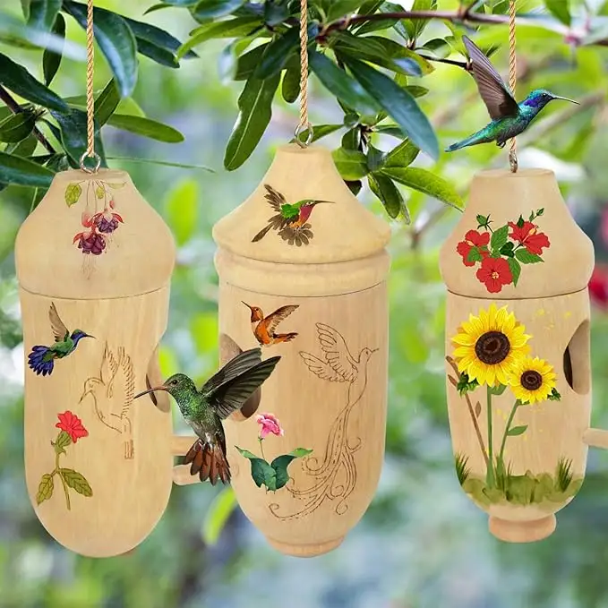 Casa de colibrí, casa de pájaros para casas de colibrí exteriores para anidar en el exterior, kits de Casa de pájaros artesanales de madera, decoración de regalo