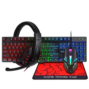 TF800 USB 3200DPI 4 IN1PCゲーミングキーボードマウスヘッドセットマウスパッドコンボコンピューターゲーマーテクラドマウスセット - Product Image 1