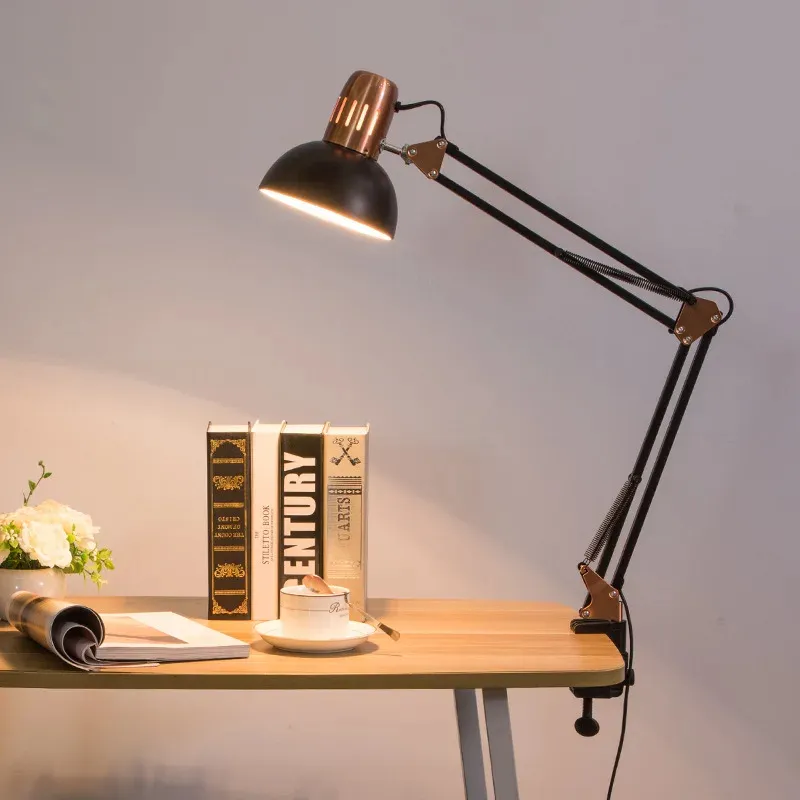 Metallo lungo braccio pieghevole Clip montato lampada da lettura Vintage scrivania Nail Manicure tavolo di riempimento luce per studio di scrittura lampada a LED