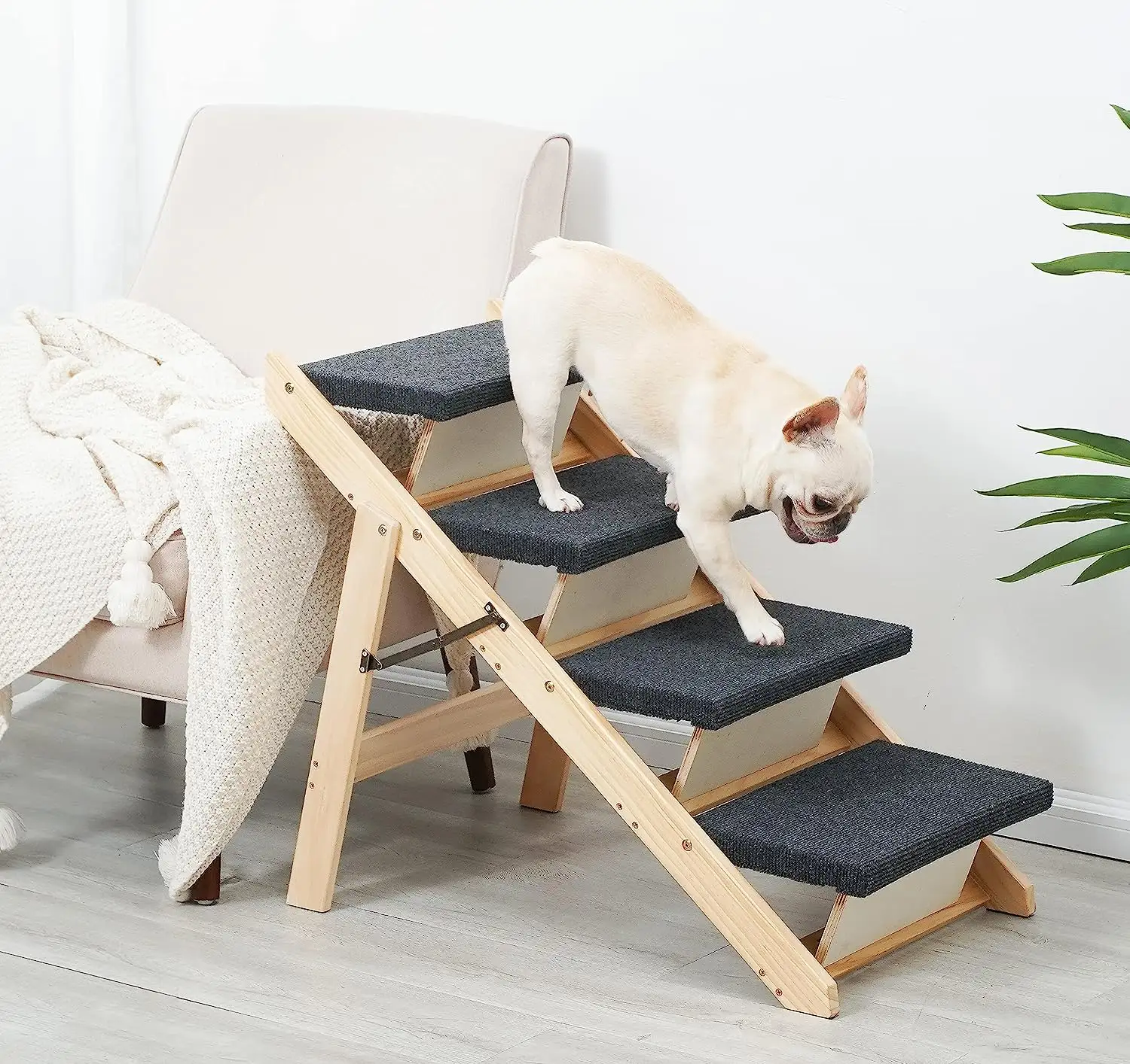 Wood Pet Stairs Pet Steps dog ramp Foldable Carpeted Dog Stairs Ramp Perfect for Dogs and Cats Wooden pet folding staircase