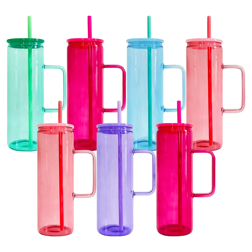 Abd depo tumbler kupası renkli kapaklar 20oz jöle cam kupa plastik pp kapak ve saman ile renkli plastik kapaklı